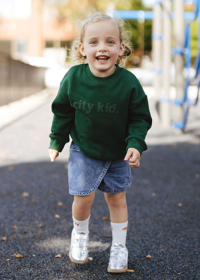 City Kid Monochrome Puff Sweatshirt - Forest Green