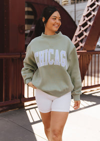 Chicago Collegiate Gingham Mock Neck Sweatshirt - Sage
