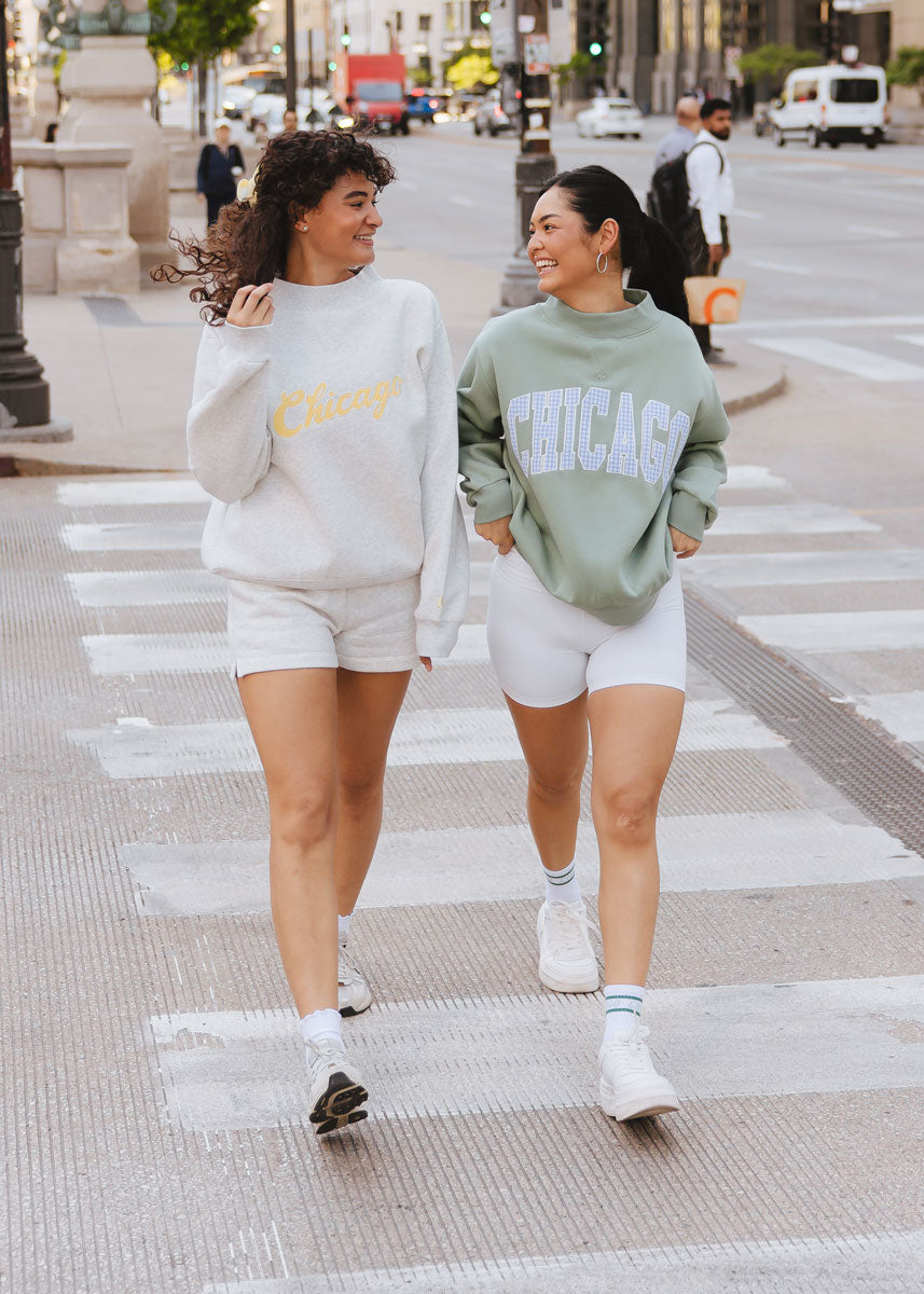 Chicago Collegiate Gingham Mock Neck Sweatshirt - Sage