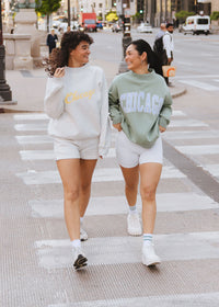 Chicago Collegiate Gingham Mock Neck Sweatshirt - Sage