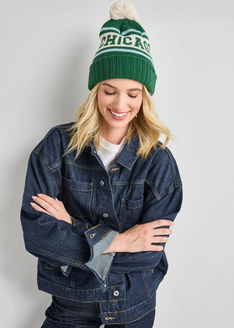 Adult Mad Hatter Chicago Pom Beanie - Emerald