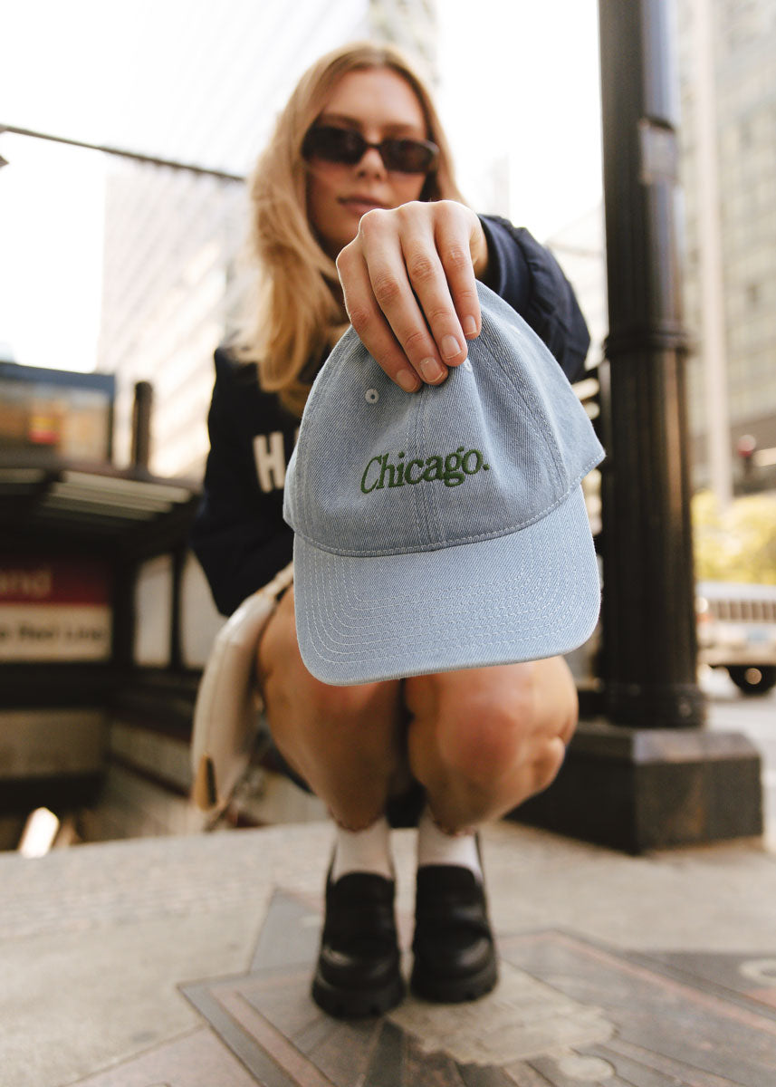 Chicago. Dad Hat - Denim & Forest Green