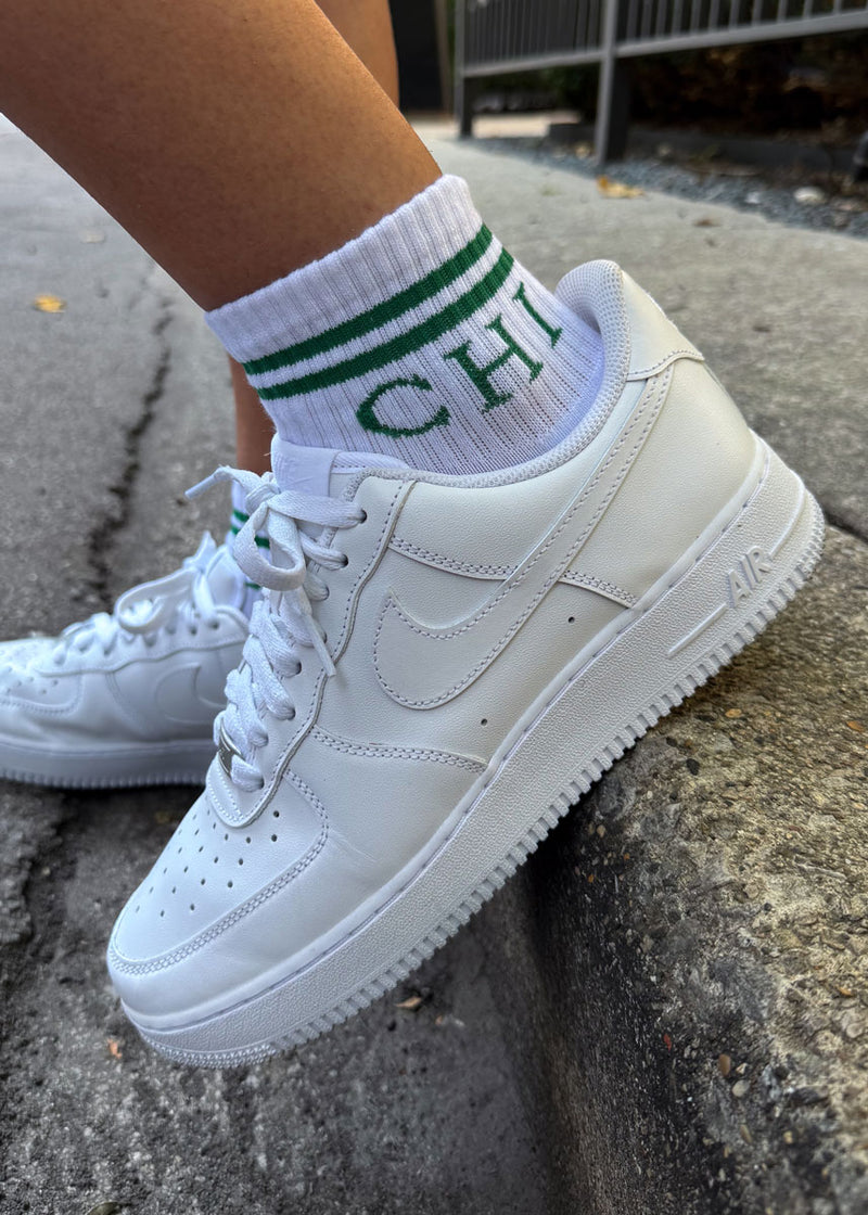 Chi Double Stripe Crew Sock - Green