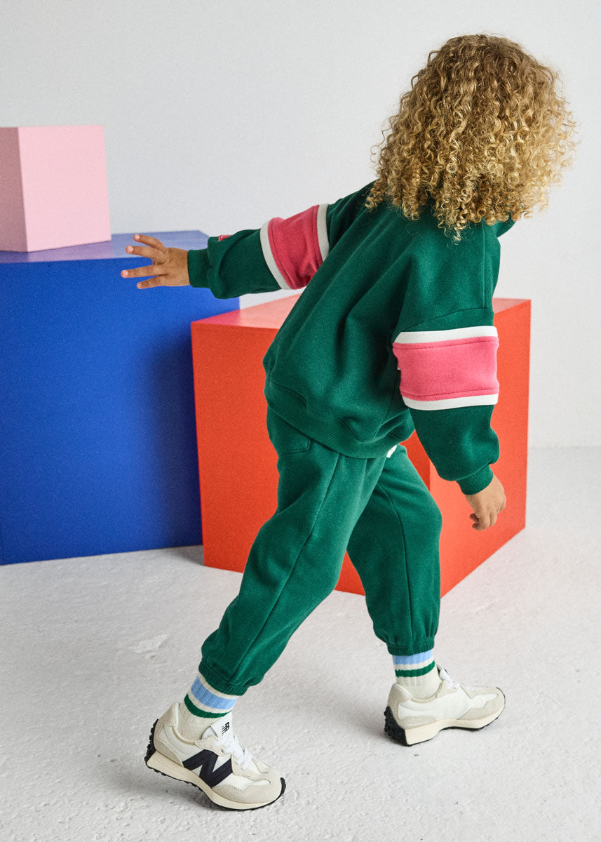 Chicago Quarter Zip Sweat Set - Green & Pink