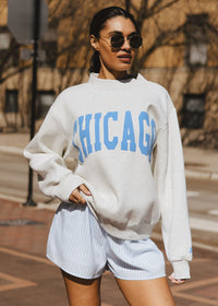 Chicago Mock Neck Sweatshirt - Heather Grey & Blue