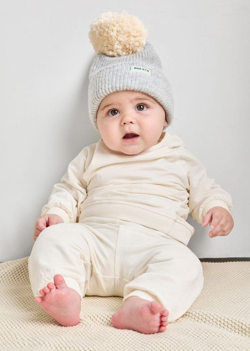 Infant Mad Hatter Ribbed Knit Pom Beanie - Heather Grey