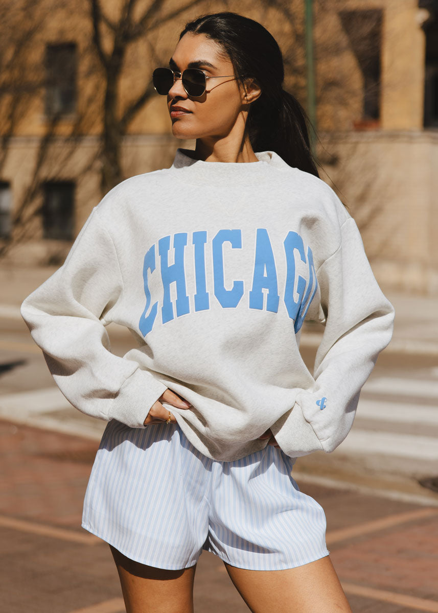 Chicago Mock Neck Sweatshirt - Heather Grey & Blue
