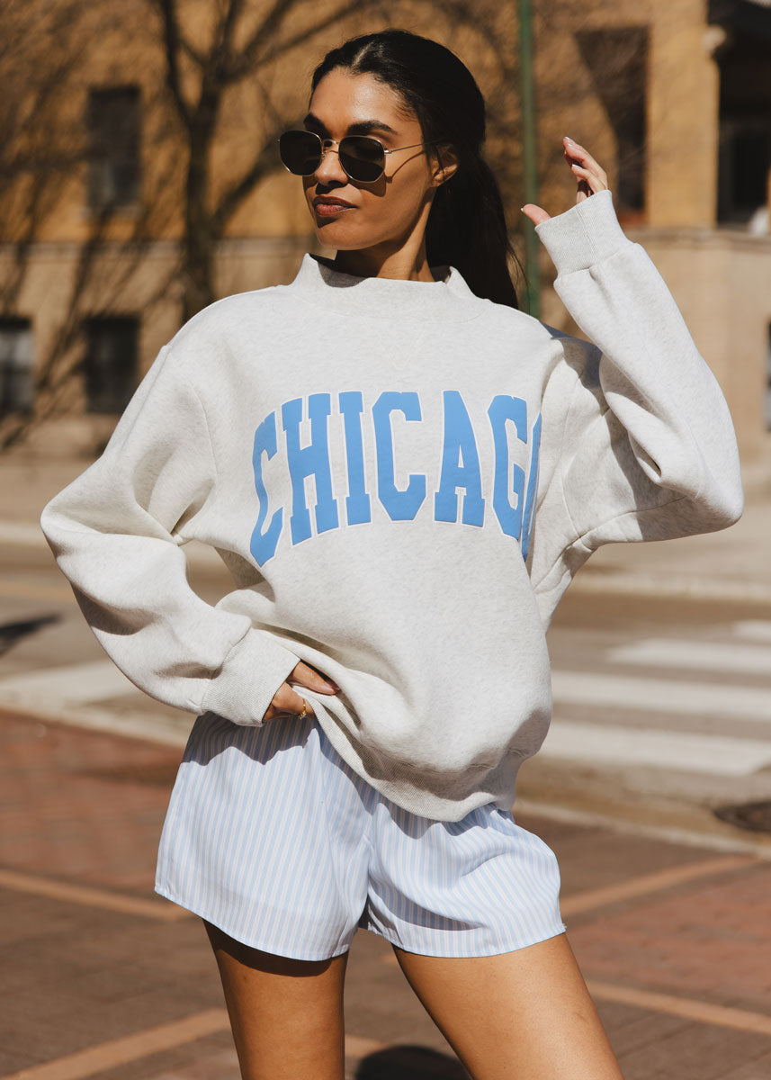 Chicago Mock Neck Sweatshirt - Heather Grey & Blue