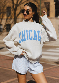 Chicago Mock Neck Sweatshirt - Heather Grey & Blue