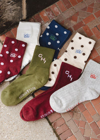 Chi Short Crew Sock - Olive & Pink