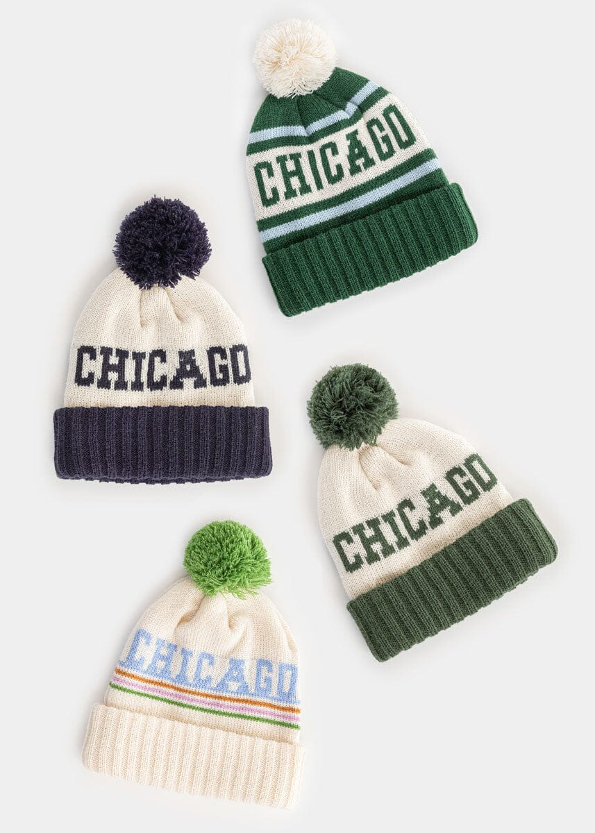 Youth Mad Hatter Two-Tone Chicago Pom Beanie - Navy