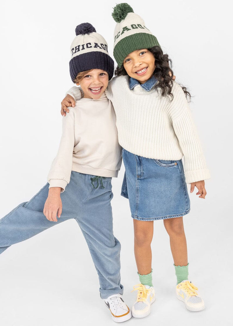 Youth Mad Hatter Two-Tone Chicago Pom Beanie - Navy