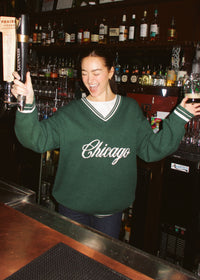 Chicago Collegiate V-Neck Sweater - Green & White