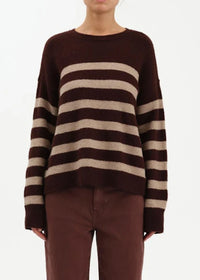 Carlyle Everyday Crewneck Sweater - Brown Oat Stripe