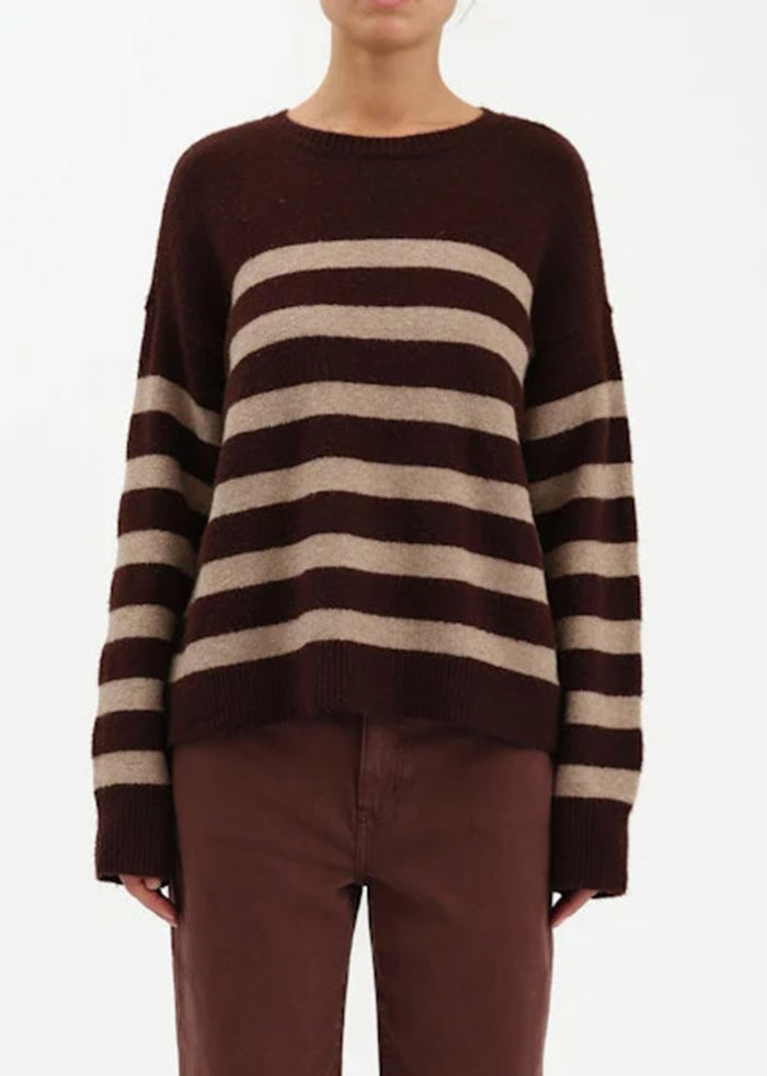Carlyle Everyday Crewneck Sweater - Brown Oat Stripe