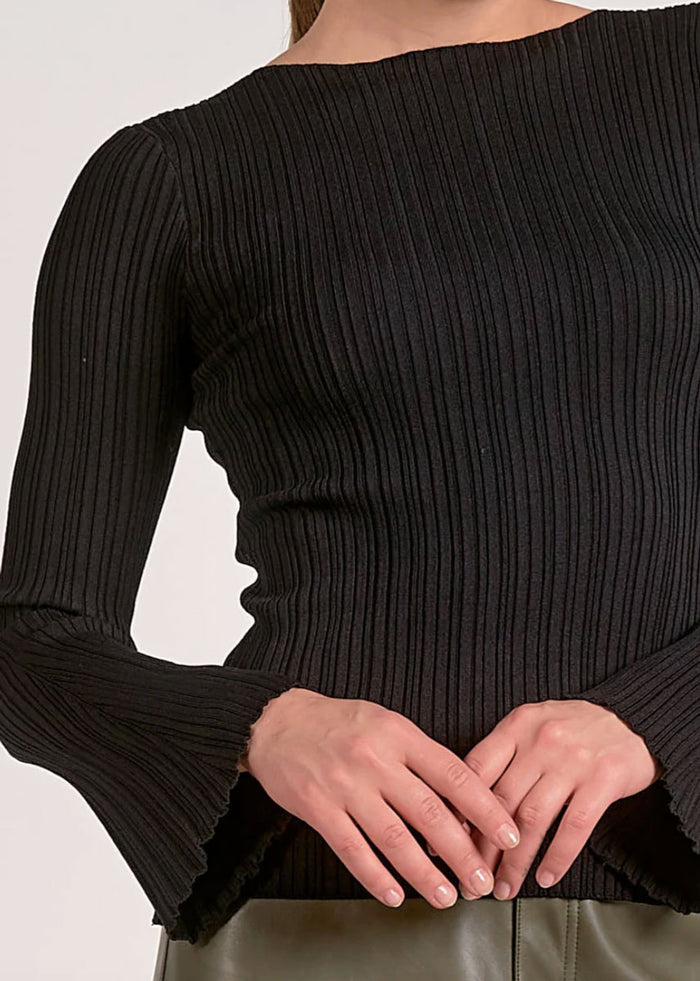 Gwendolyn Ribbed Long Sleeve Top - Black