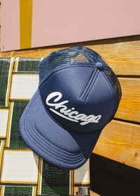 Chicago Script Trucker Hat - Navy