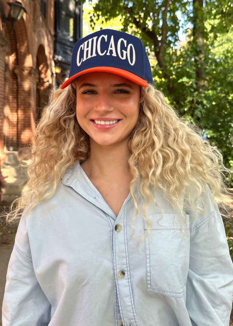 Chicago Puff Baseball Cap - Orange & Navy