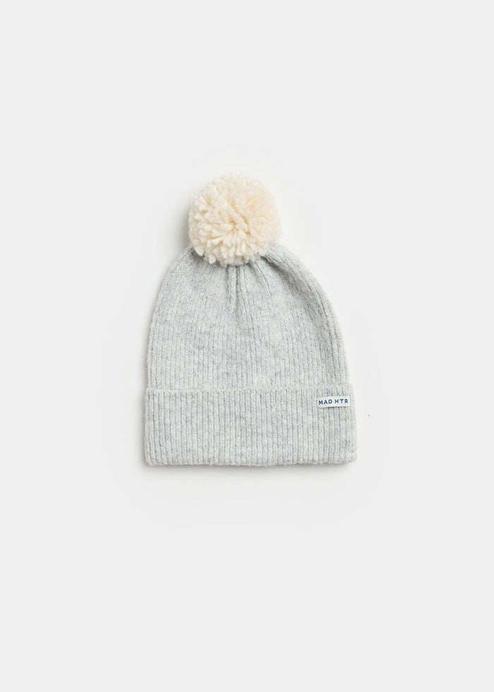 Toddler Mad Hatter Ribbed Knit Pom Beanie - Heather Grey