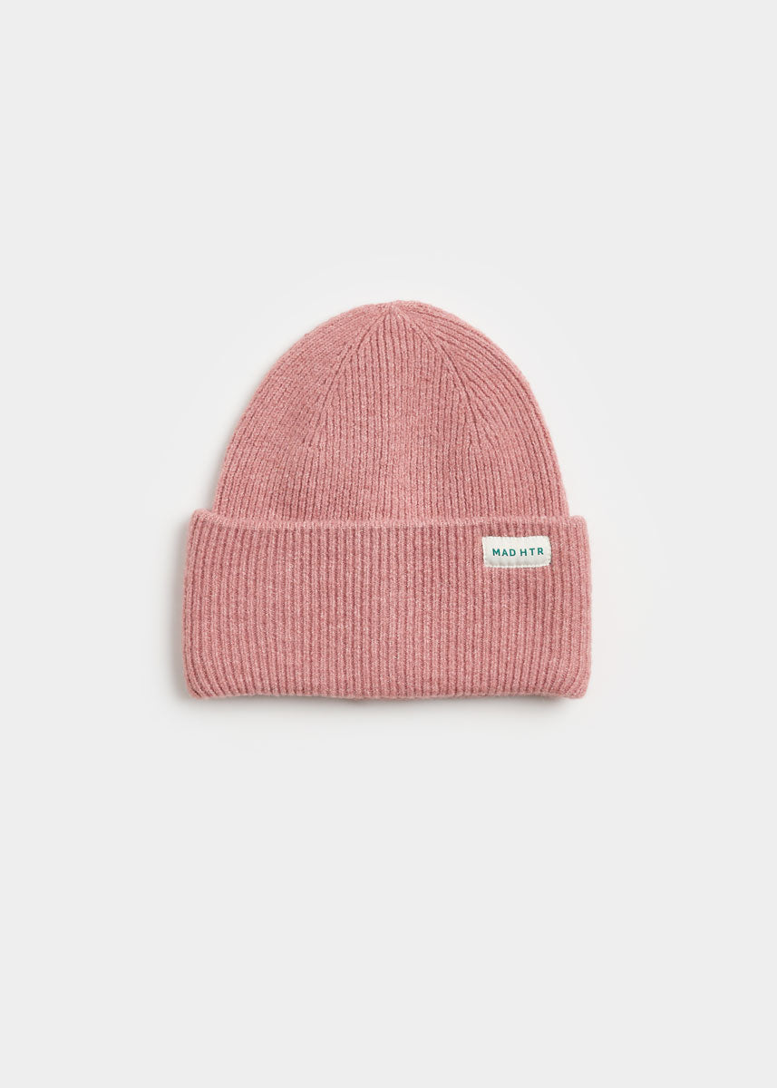 Adult Mad Hatter Ribbed Knit Beanie - Heather Pink