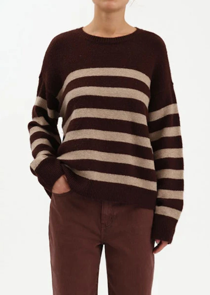 Carlyle Everyday Crewneck Sweater - Brown Oat Stripe