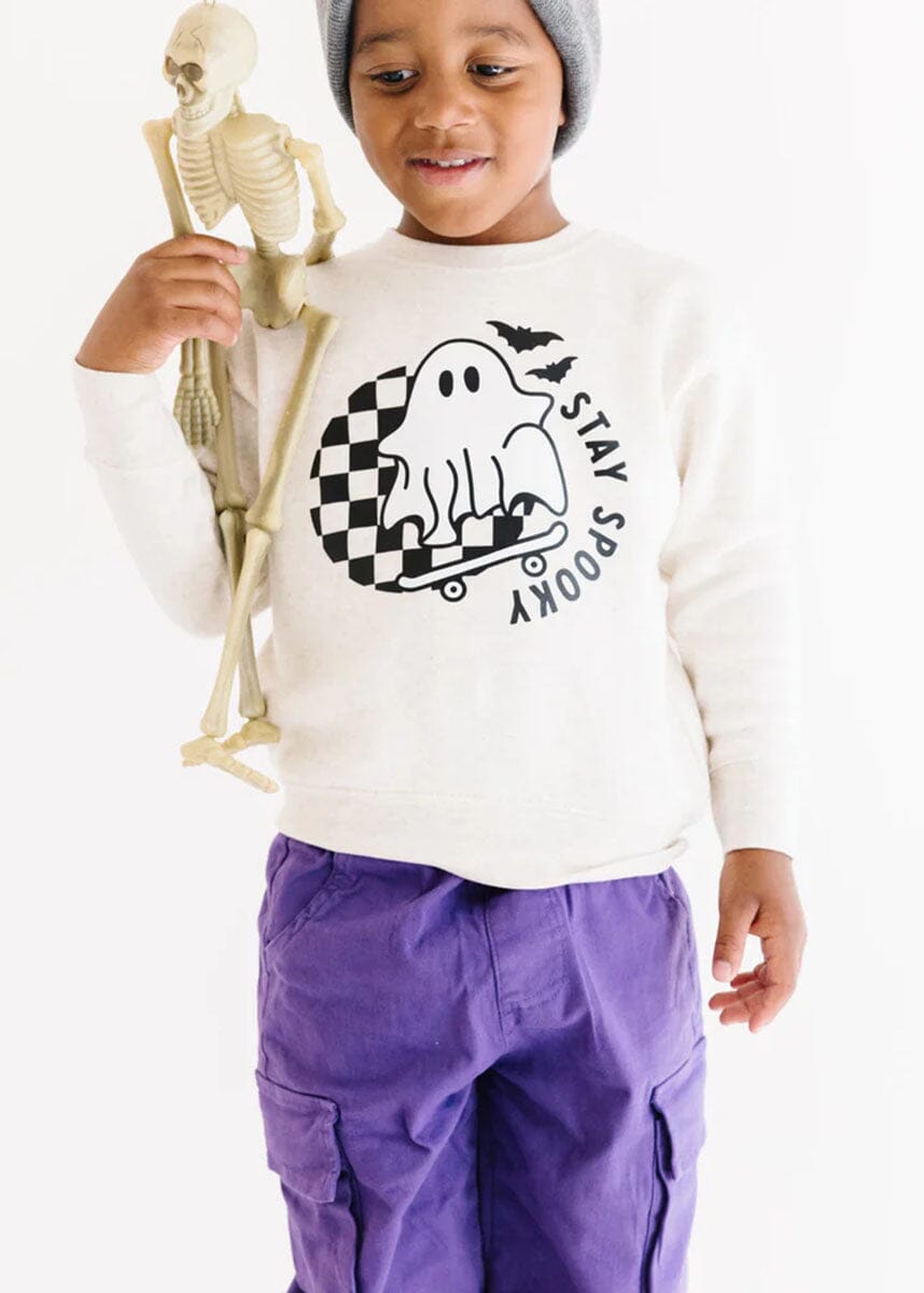 Stay Spooky Ghost Skateboard Sweatshirt - Natural Heather