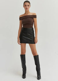 Nora Ruched Off-Shoulder Knit Top - Espresso