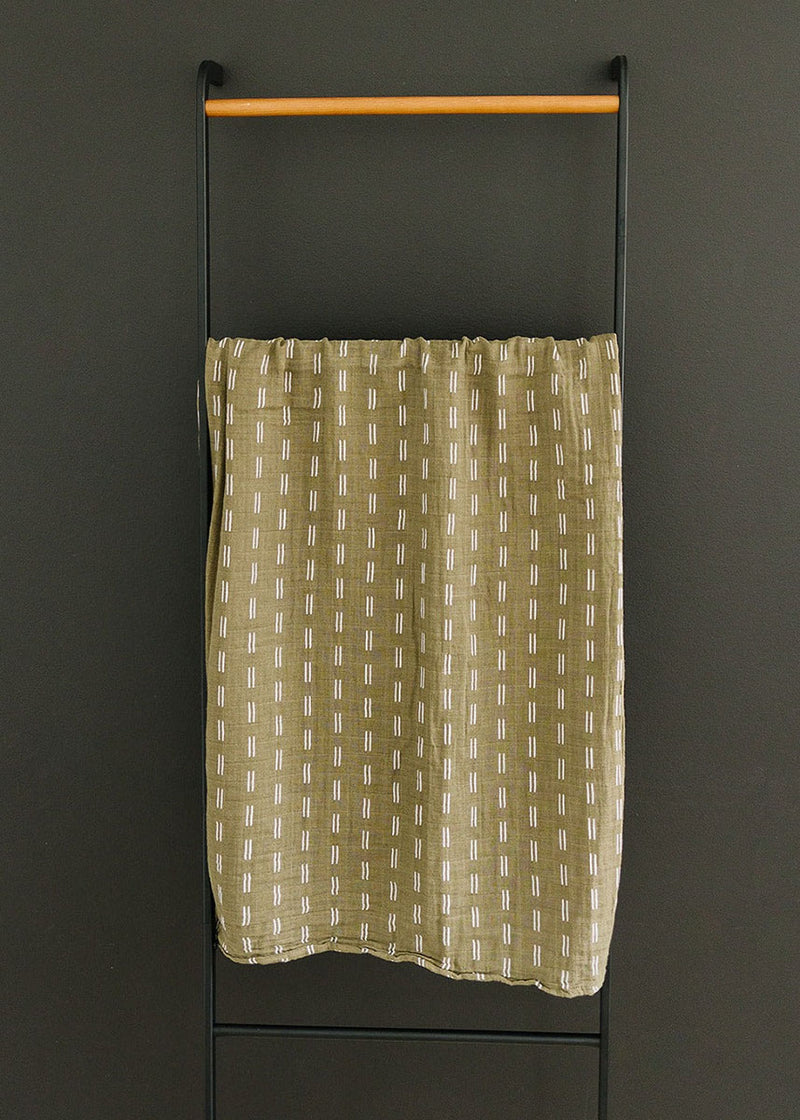 Olive Strokes Muslin Swaddle Blanket