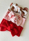 Organic Waffle Knot Bow - Pink Candy Cane