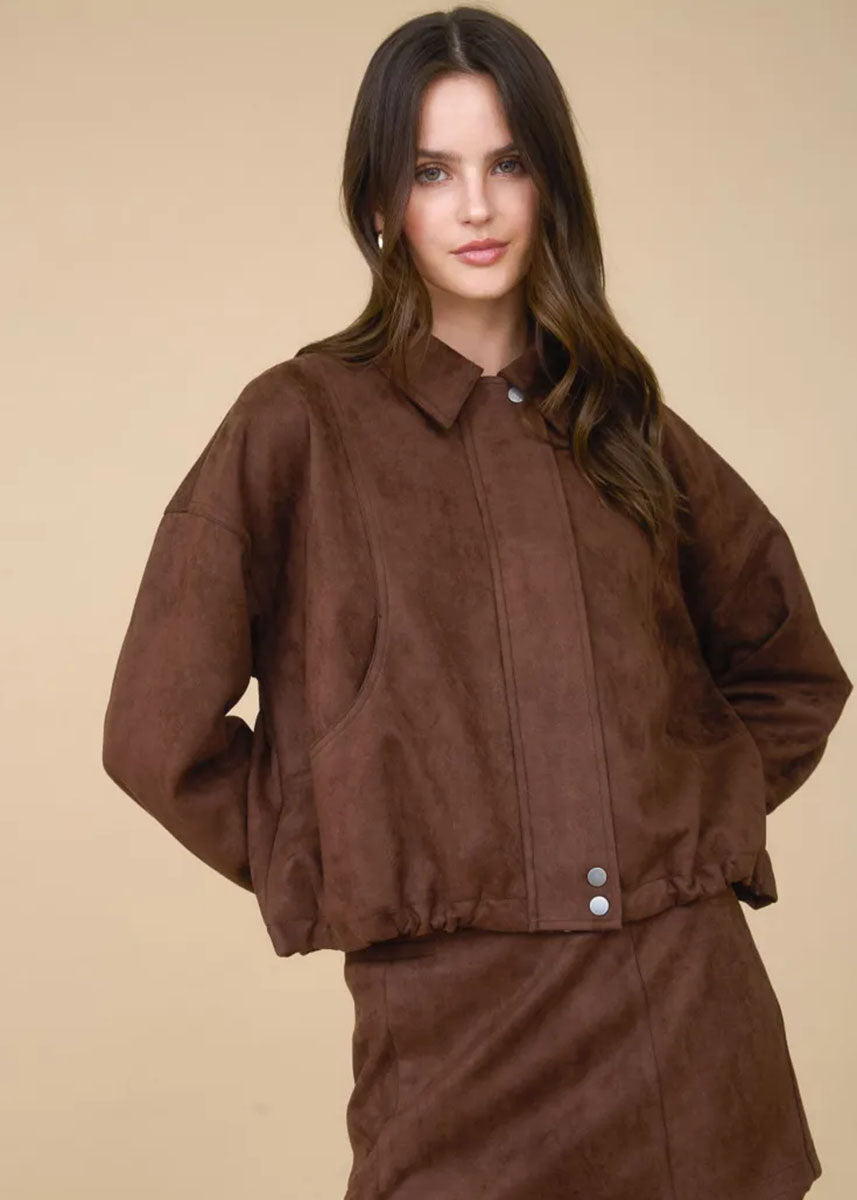 Dawson Faux Suede Zip Jacket - Chocolate Brown