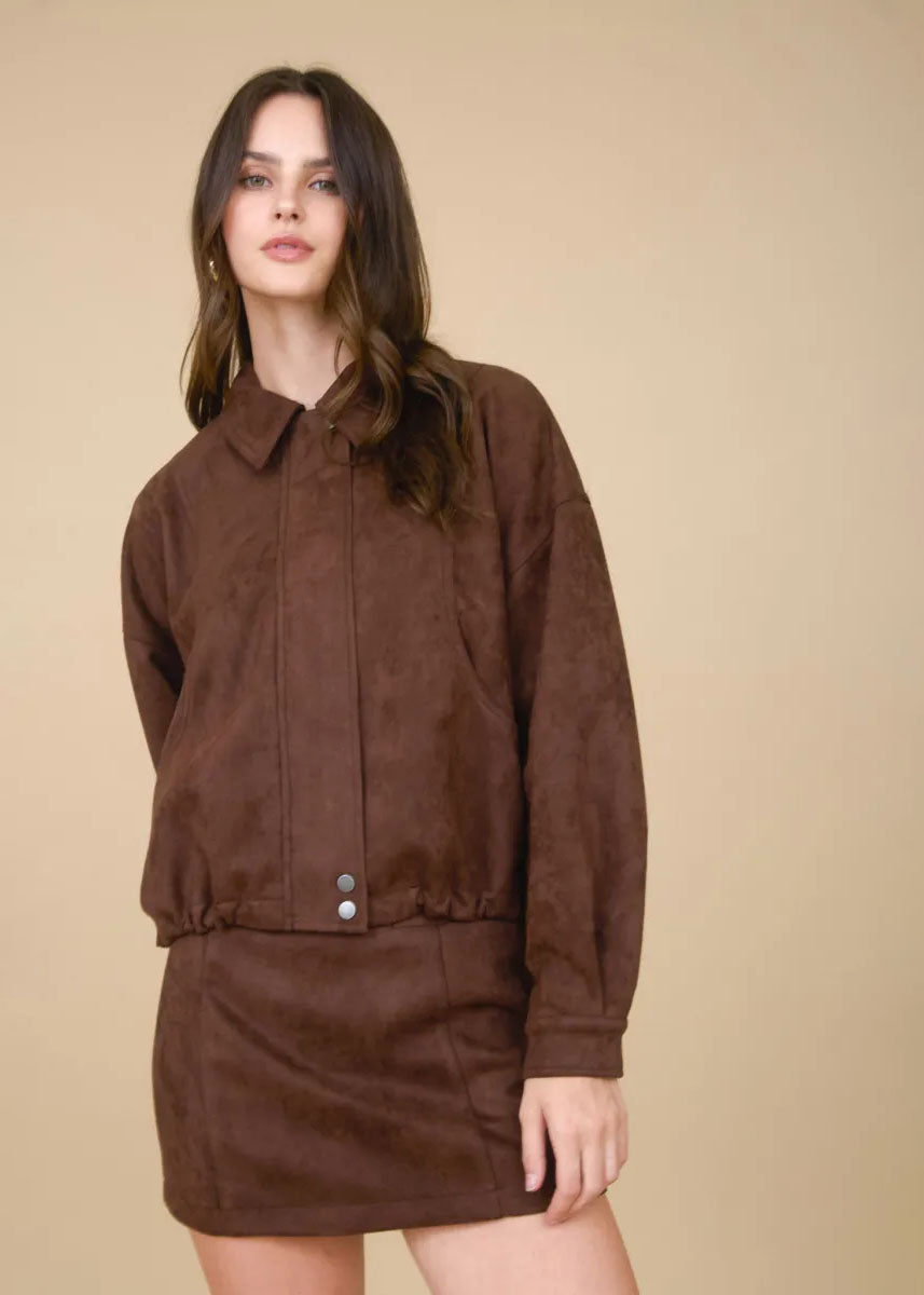Dawson Faux Suede Zip Jacket - Chocolate Brown