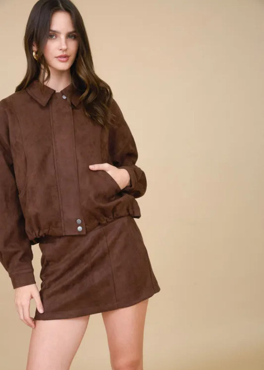 Selah Faux Suede Skirt - Chocolate Brown