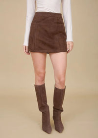 Selah Faux Suede Skirt - Chocolate Brown