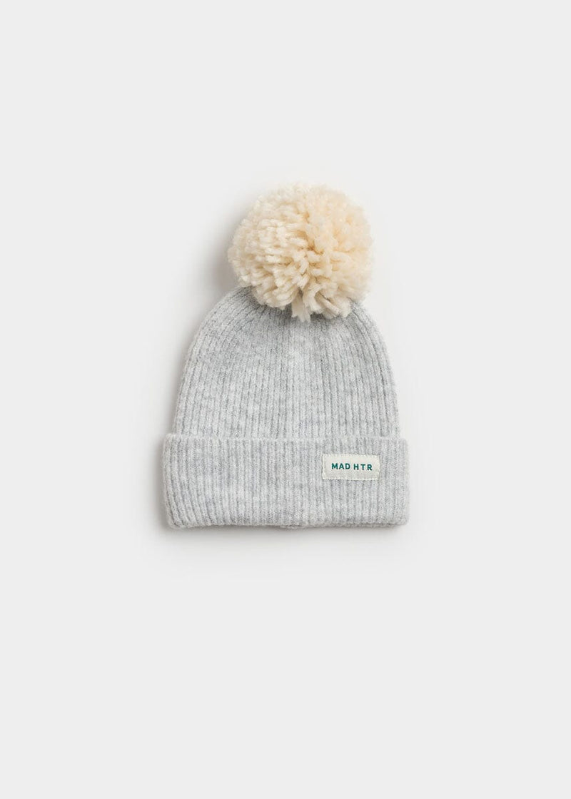 Infant Mad Hatter Ribbed Knit Pom Beanie - Heather Grey