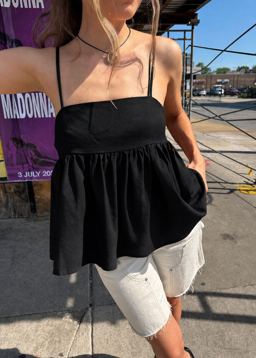 Isla Linen Tie Babydoll Top - Black – Alice & Wonder