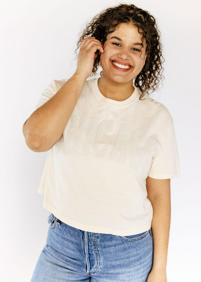 Chicago Collegiate Puff Crop Tee - Ivory