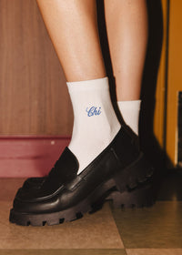 Chi Embroidered Trouser Sock - Ivory