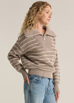 Villa Half Zip Stripe Sweater - Heather Taupe