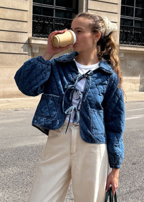 James Quilted Tie-Front Jacket - Denim