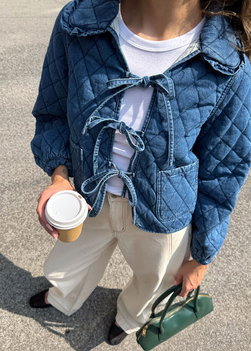 James Quilted Tie-Front Jacket - Denim