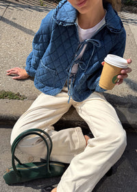 James Quilted Tie-Front Jacket - Denim