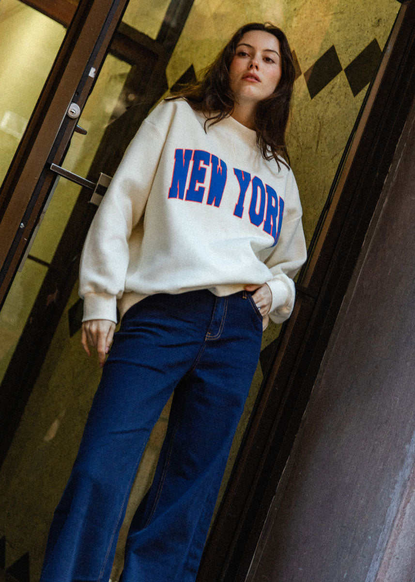 New York Collegiate Puff Mock Neck Sweatshirt - Blue & Orange