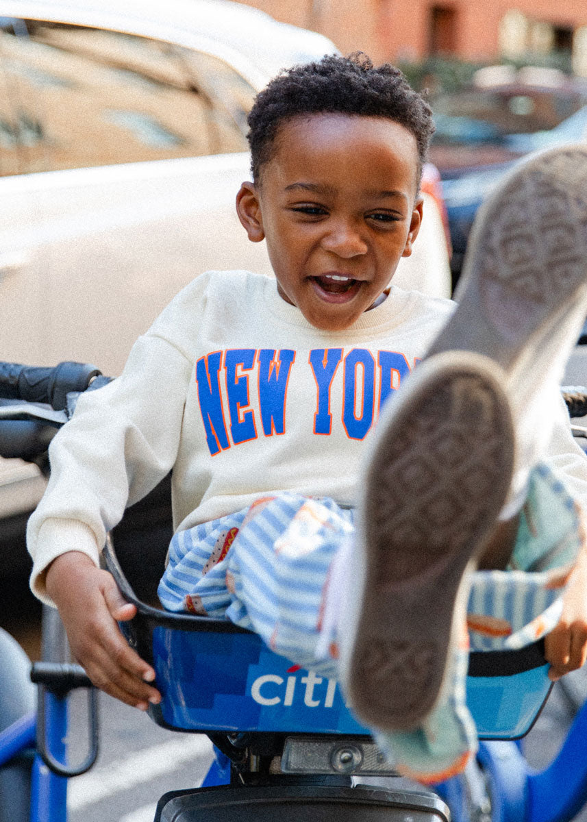 New York Puff Mini Crewneck Sweatshirt - Blue & Orange