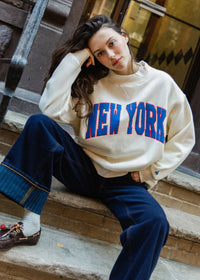 New York Collegiate Puff Mock Neck Sweatshirt - Blue & Orange