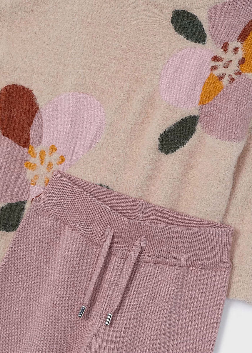 Clementine Floral Knit Pants Set - Rose