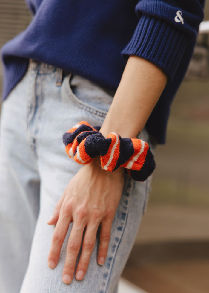 Knit Varsity Stripe Scrunchie - Navy & Orange