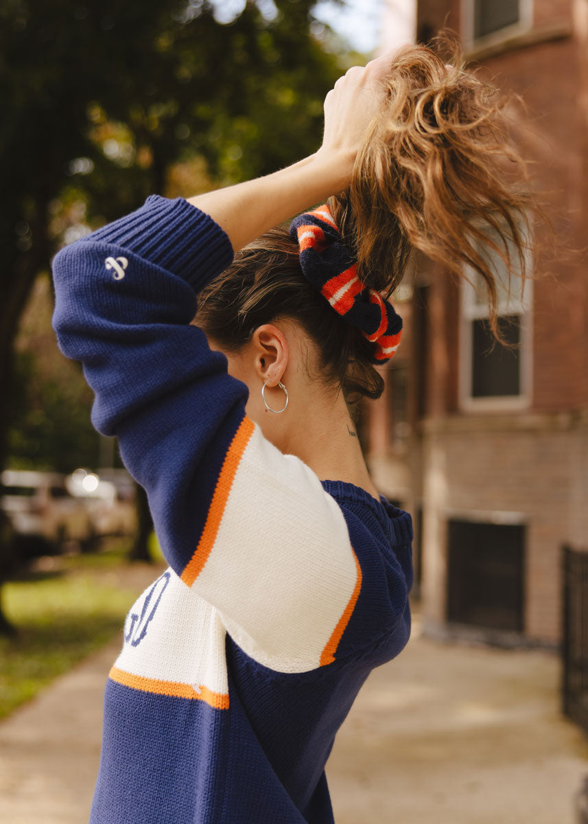 Knit Varsity Stripe Scrunchie - Navy & Orange