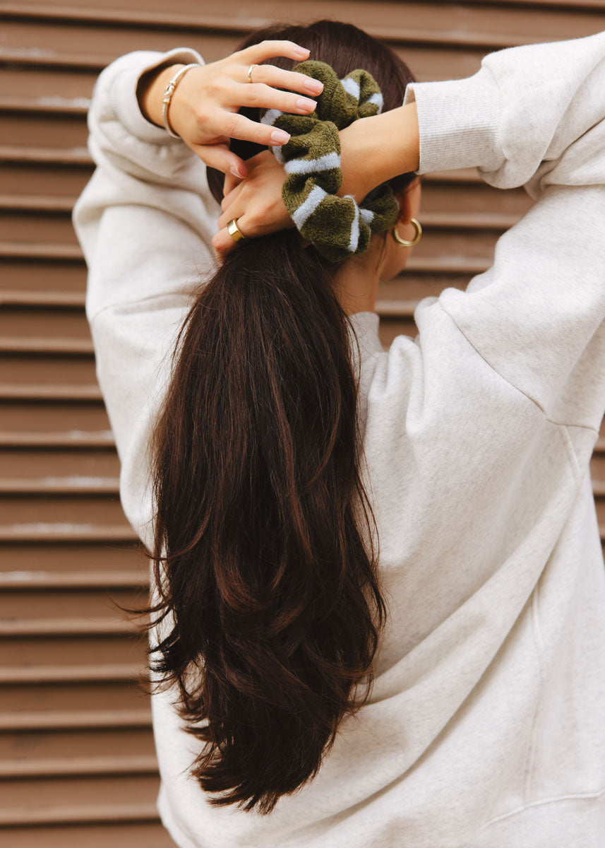Knit Thin Stripe Scrunchie - Olive & Blue