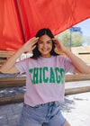 Chicago Collegiate Puff Crop Tee - Lilac & Green