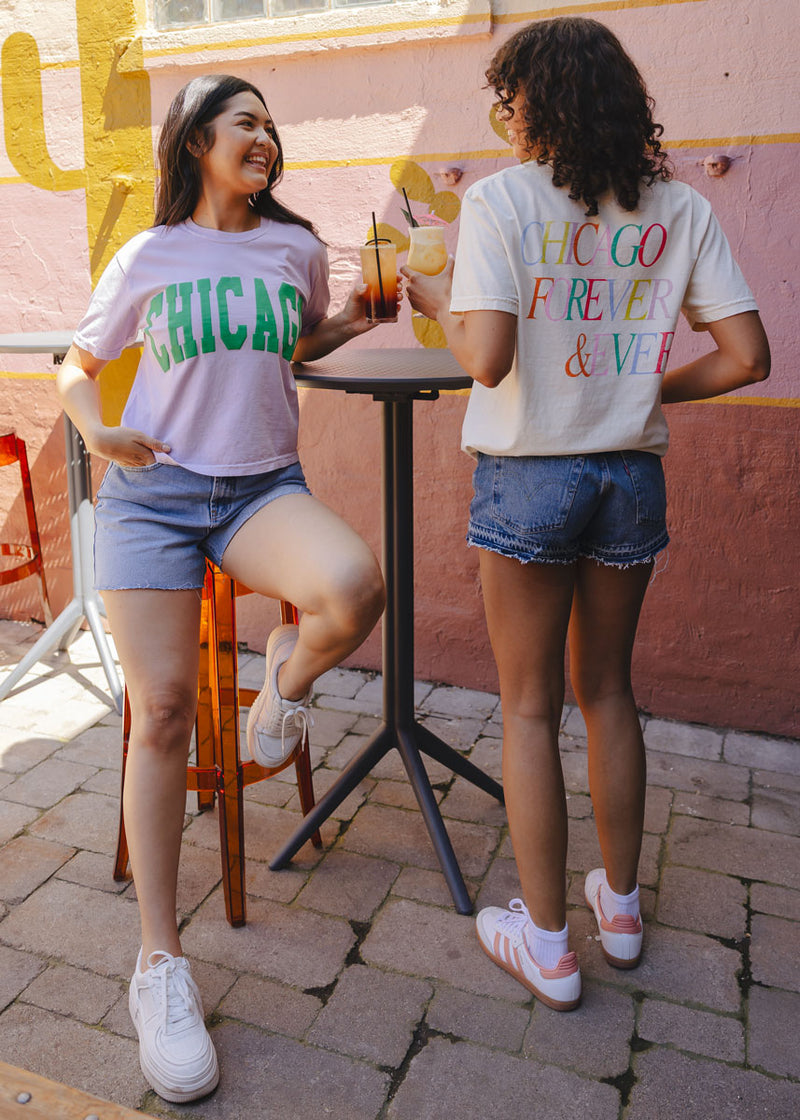 Chicago Collegiate Puff Crop Tee - Lilac & Green